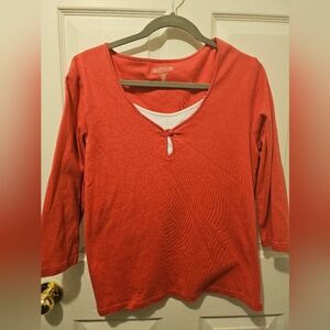 Northern Reflections Red Long Sleeve Top with Keyhole Accent